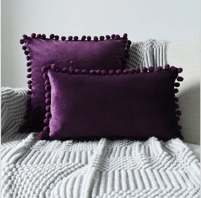 Spruced Roost Home & Garden 1 piece 30x50cm / purple Velvet Pompom Chambre Pillow - 3 Sizes - 17 Colors
