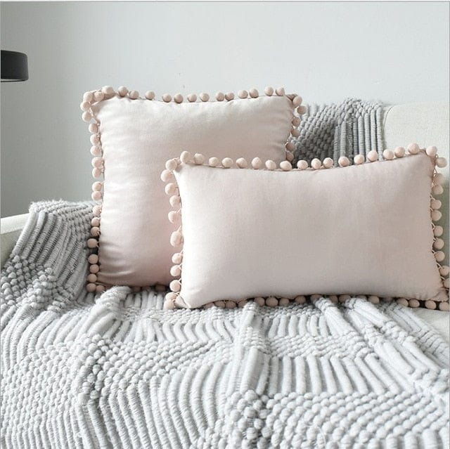 Spruced Roost Home & Garden 1 piece 30x50cm / light pink Velvet Pompom Chambre Pillow - 3 Sizes - 17 Colors
