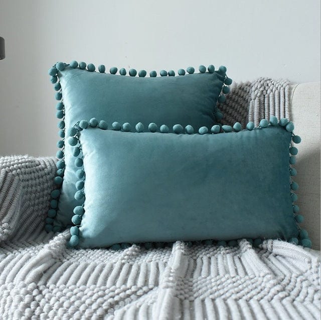 Spruced Roost Home & Garden 1 piece 30x50cm / grey blue Velvet Pompom Chambre Pillow - 3 Sizes - 17 Colors