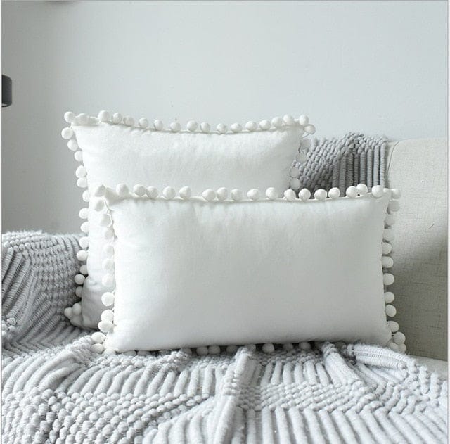 Spruced Roost Home & Garden 1 piece 30x50cm / white Velvet Pompom Chambre Pillow - 3 Sizes - 17 Colors