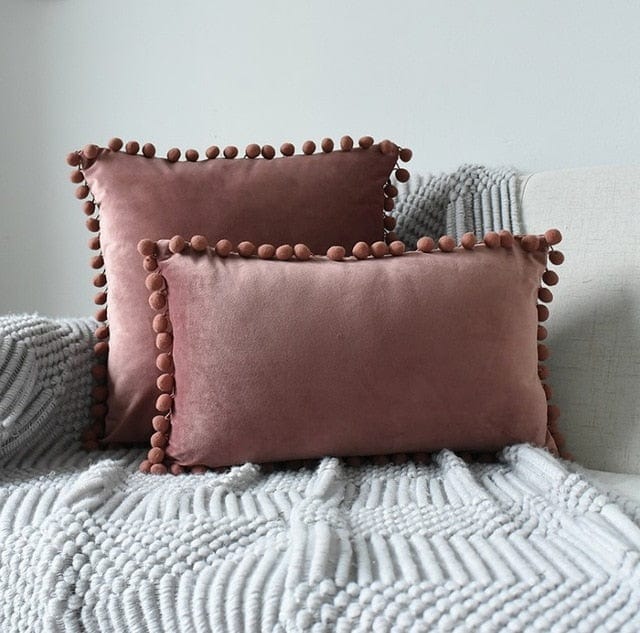 Spruced Roost Home & Garden 1 piece 30x50cm / sand pink Velvet Pompom Chambre Pillow - 3 Sizes - 17 Colors