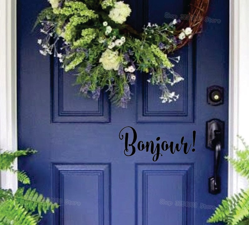 Spruced Roost Home & Garden Black / Bonjour Vinyl Wall Door Sticker Front Door Greeting