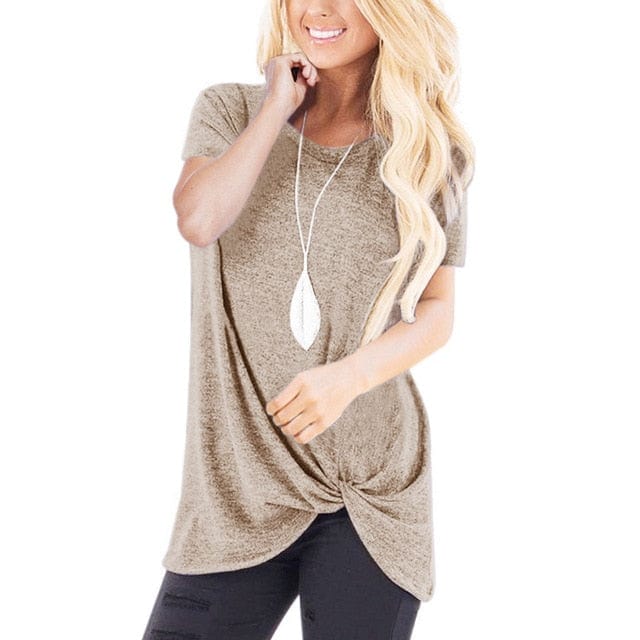 Spruced Roost Hoodie Khaki / M Round Neck Front Knotted T Shirt - S-3XL - 12 Colors