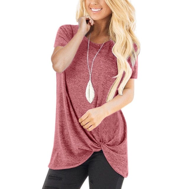 Spruced Roost Hoodie Rouge red / M Round Neck Front Knotted T Shirt - S-3XL - 12 Colors