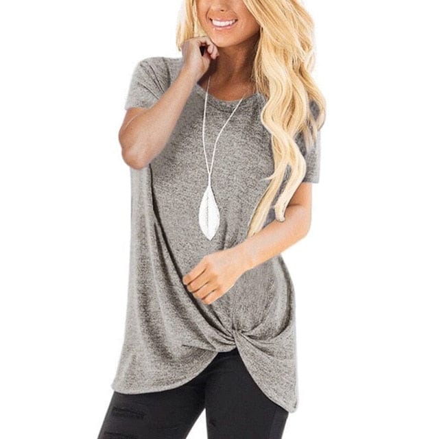 Spruced Roost Hoodie Light gray / M Round Neck Front Knotted T Shirt - S-3XL - 12 Colors