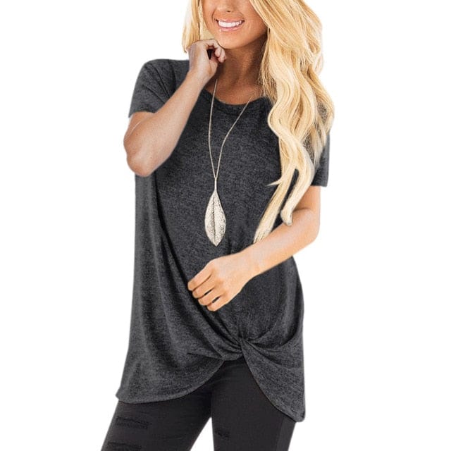 Spruced Roost Hoodie Dark gray / M Round Neck Front Knotted T Shirt - S-3XL - 12 Colors