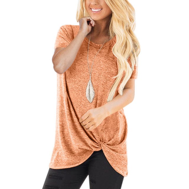 Spruced Roost Hoodie Orange / M Round Neck Front Knotted T Shirt - S-3XL - 12 Colors