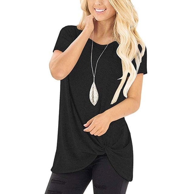 Spruced Roost Hoodie Black / M Round Neck Front Knotted T Shirt - S-3XL - 12 Colors