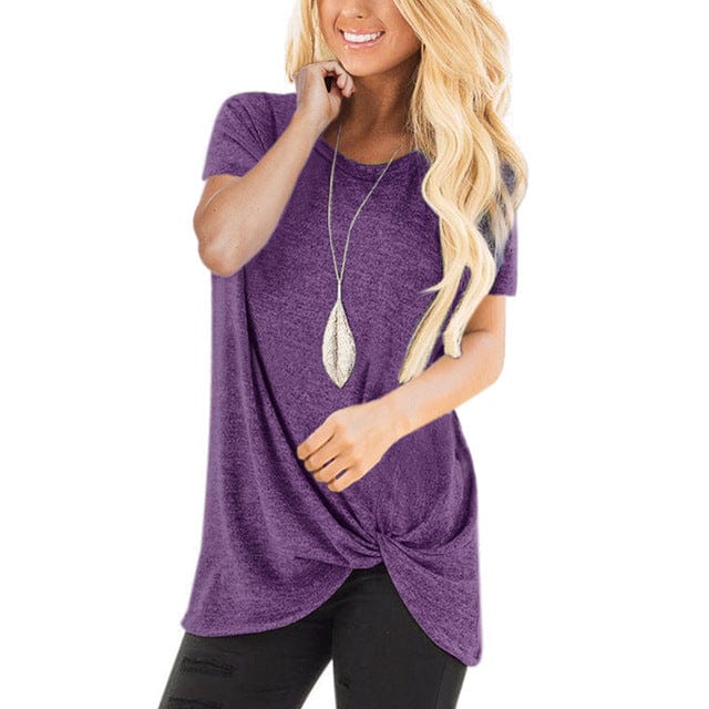 Spruced Roost Hoodie Purple / M Round Neck Front Knotted T Shirt - S-3XL - 12 Colors