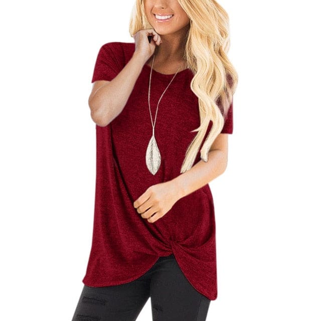Spruced Roost Hoodie Burgundy / M Round Neck Front Knotted T Shirt - S-3XL - 12 Colors