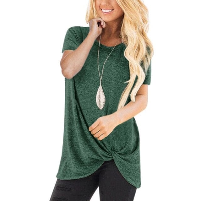 Spruced Roost Hoodie Dark Green / M Round Neck Front Knotted T Shirt - S-3XL - 12 Colors