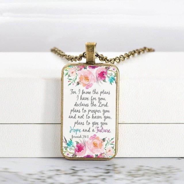 Spruced Roost Jewelry 20 Bible Verse Faith and Flowers Necklace - 26 Styles