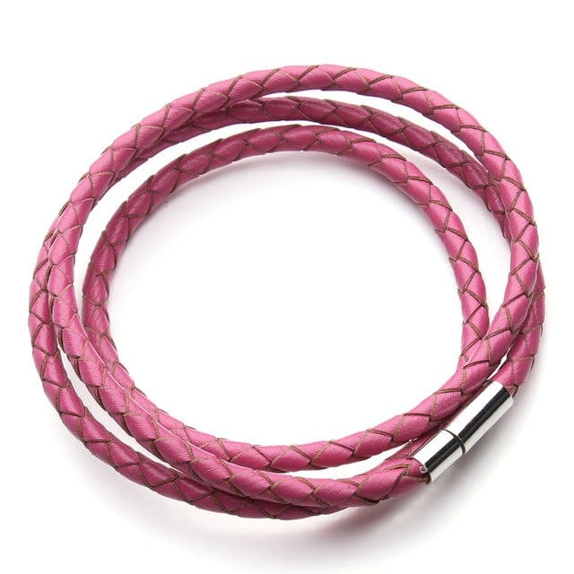 Spruced Roost Jewelry Hotpink Braided Leather Magnetic Clasp Bracelet