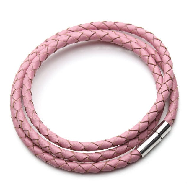 Spruced Roost Jewelry pink Braided Leather Magnetic Clasp Bracelet