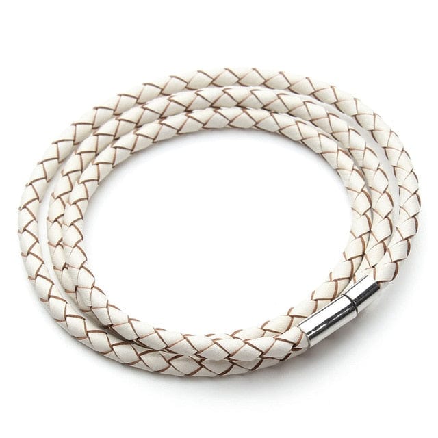 Spruced Roost Jewelry white Braided Leather Magnetic Clasp Bracelet