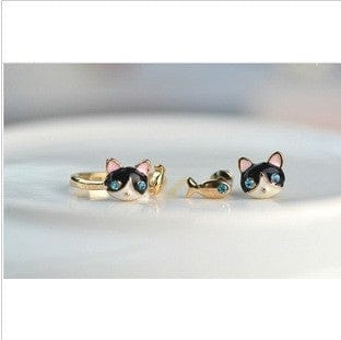 Spruced Roost Jewelry Cat and Fish Asymmetrical Earrings