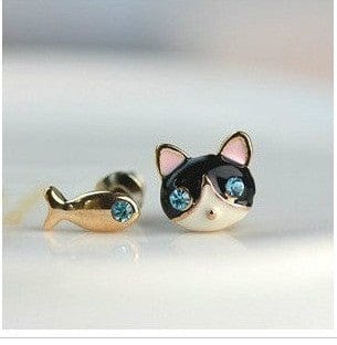 Spruced Roost Jewelry Cat and Fish Asymmetrical Earrings