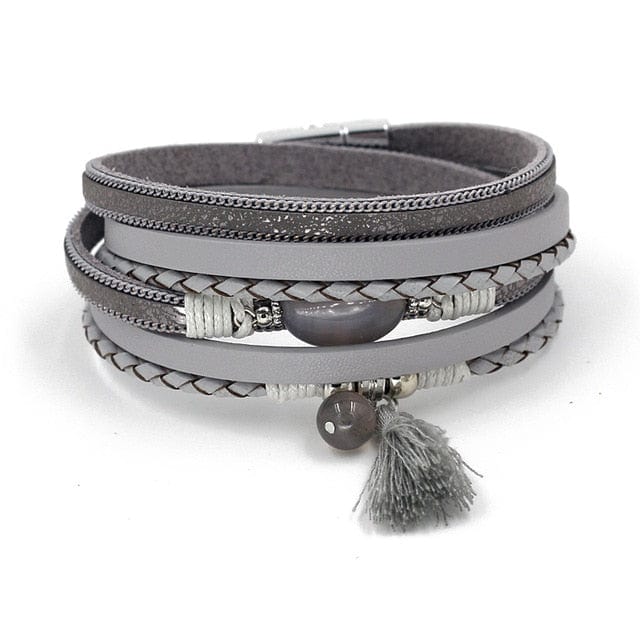 Spruced Roost Jewelry B9005f grey Fall Wrap Leather Bracelet- 6 Colors