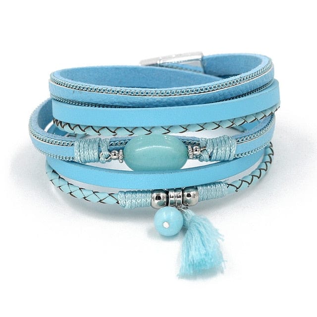 Spruced Roost Jewelry B9005d blue Fall Wrap Leather Bracelet- 6 Colors