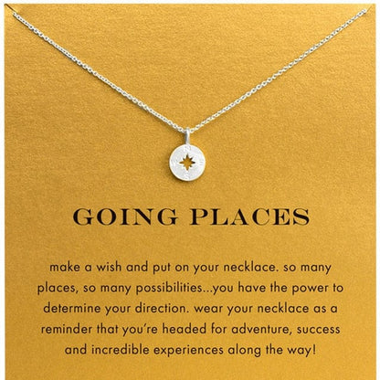 Spruced Roost Jewelry Silver Need Card Going Places - Gold Compass Pendant Choker Necklace