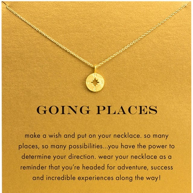 Spruced Roost Jewelry Gold Need Card Going Places - Gold Compass Pendant Choker Necklace
