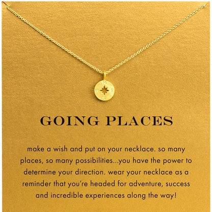 Spruced Roost Jewelry Gold Need Card Going Places - Gold Compass Pendant Choker Necklace