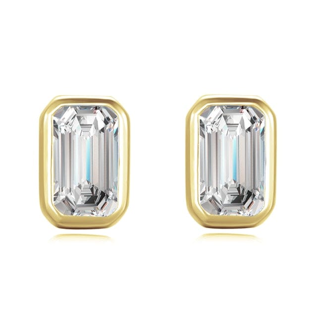 A Mondian Jewelry Gold Color May Emerald Cut CZ Stud Earrings - Gold / Silver