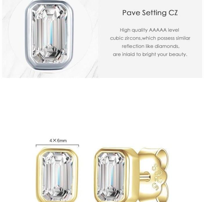 A Mondian Jewelry May Emerald Cut CZ Stud Earrings - Gold / Silver