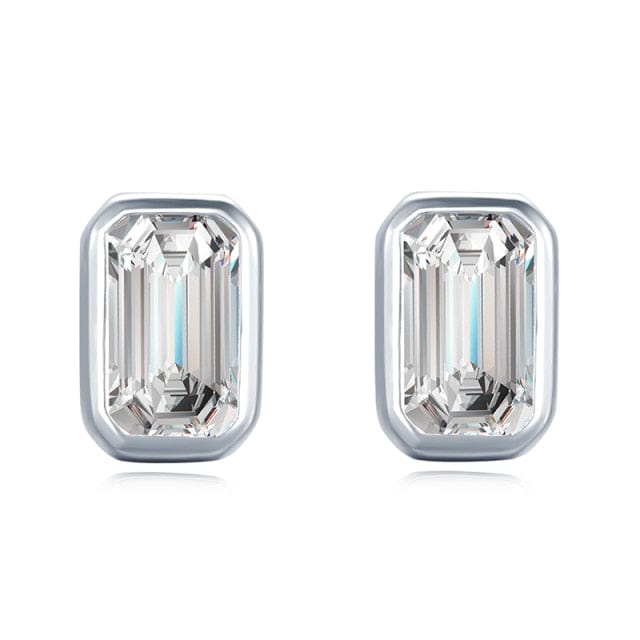 A Mondian Jewelry Silver Color May Emerald Cut CZ Stud Earrings - Gold / Silver
