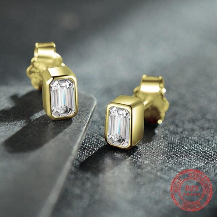 A Mondian Jewelry May Emerald Cut CZ Stud Earrings - Gold / Silver