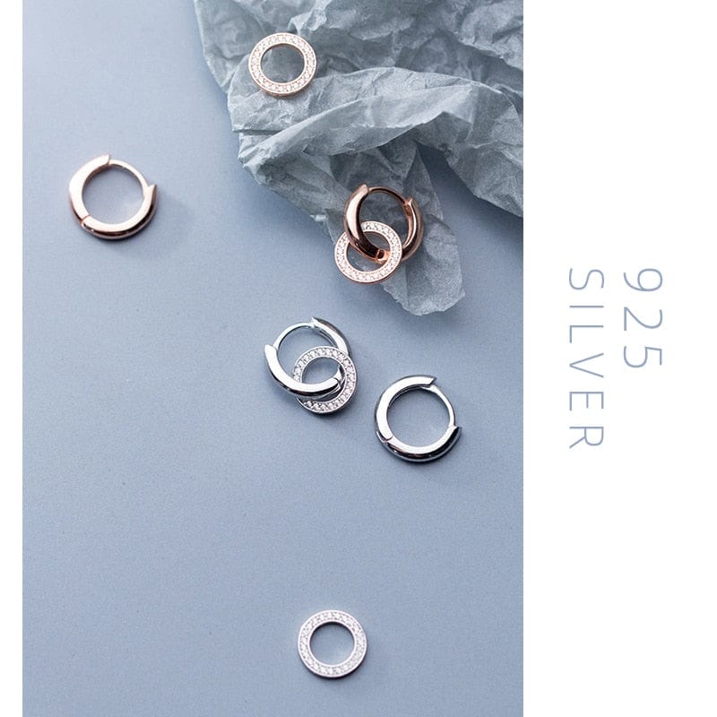 A Mondian Jewelry Modern CZ hoop Earrings - 925 Sterling Silver - 2 Colors