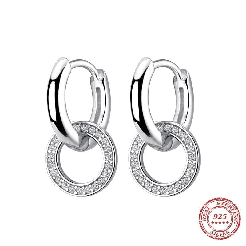 A Mondian Jewelry Silver Color Modern CZ hoop Earrings - 925 Sterling Silver - 2 Colors