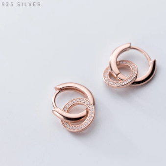 A Mondian Jewelry Rose Gold Color Modern CZ hoop Earrings - 925 Sterling Silver - 2 Colors