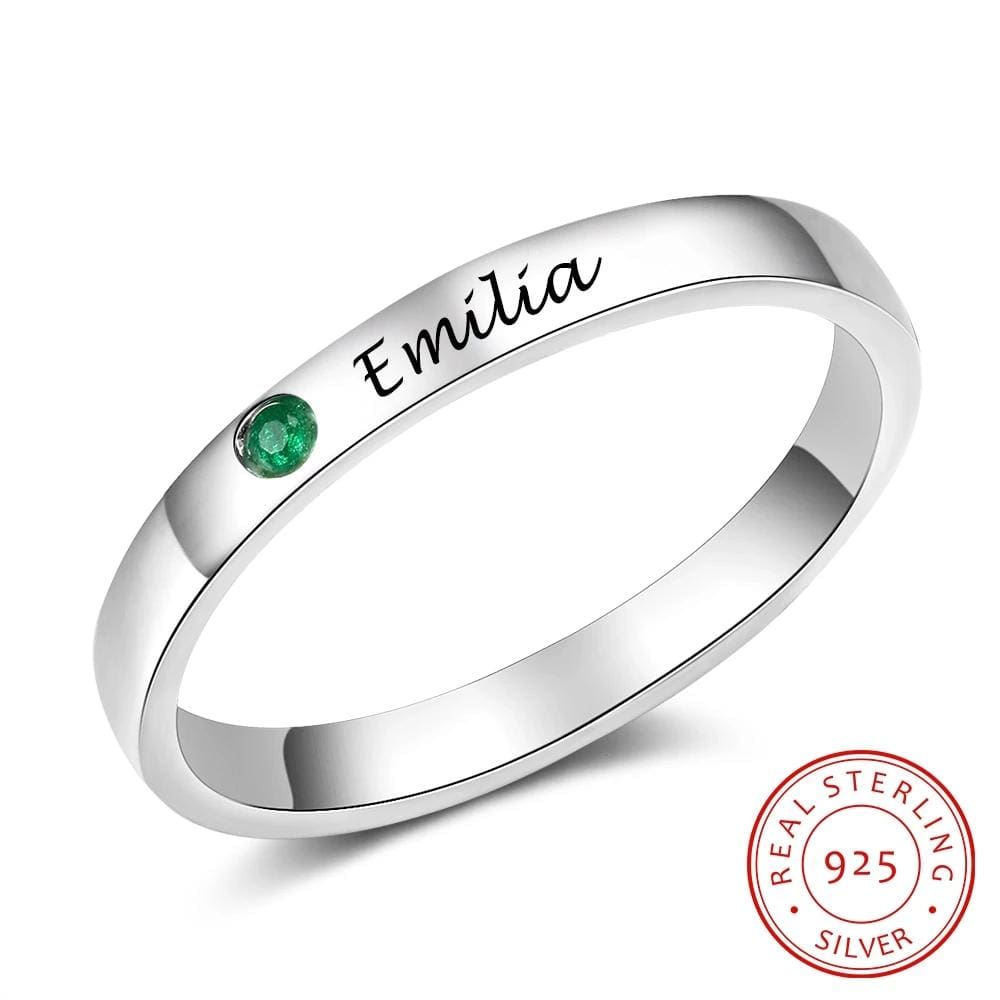 Spruced Roost Jewelry 6 / China Personalized Name Ring with Birthstone  925 Sterling Silver - Sz: 6-9