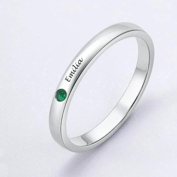 Spruced Roost Jewelry Personalized Name Ring with Birthstone  925 Sterling Silver - Sz: 6-9