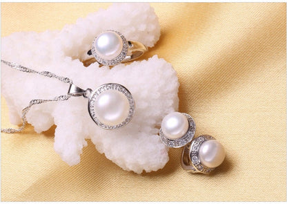 Spruced Roost Jewelry Sets .925 Silver Freshwater Pearl Jewelry Set Necklace, Earrings, Ring