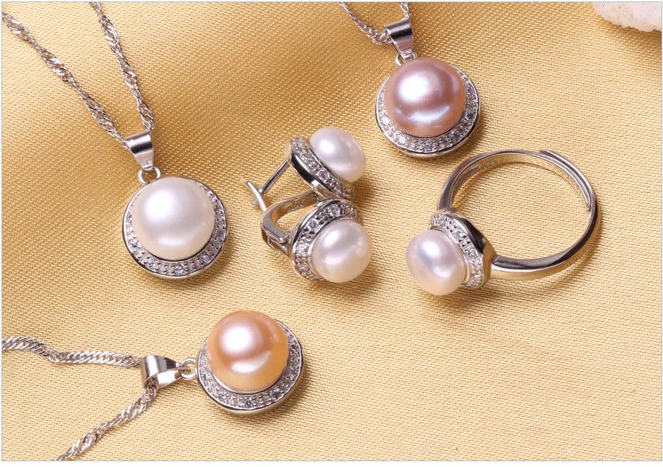 Spruced Roost Jewelry Sets .925 Silver Freshwater Pearl Jewelry Set Necklace, Earrings, Ring