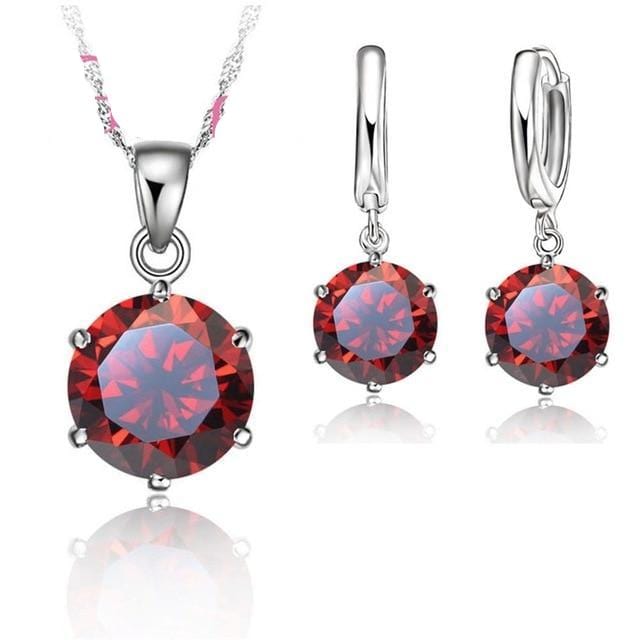 Spruced Roost Jewelry Sets Red 925 Sterling Silver Necklace and Earring Set - 1 Sz - 8 Colors