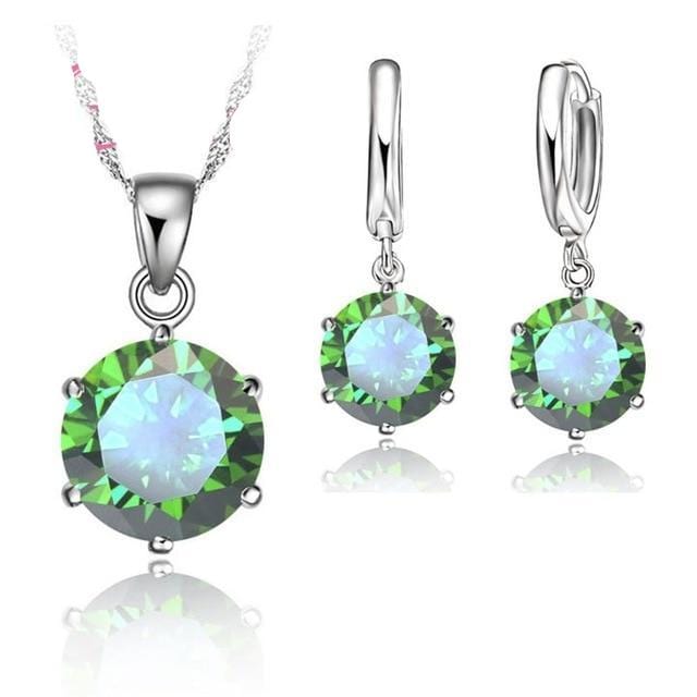 Spruced Roost Jewelry Sets Green 925 Sterling Silver Necklace and Earring Set - 1 Sz - 8 Colors