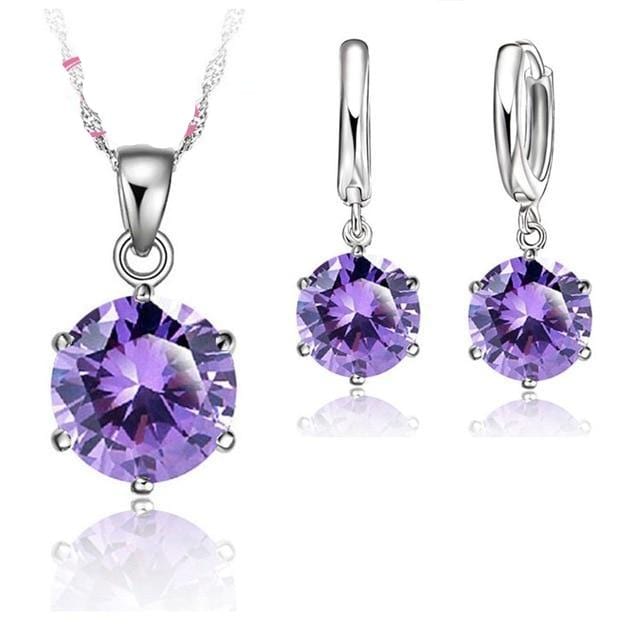 Spruced Roost Jewelry Sets Purple 925 Sterling Silver Necklace and Earring Set - 1 Sz - 8 Colors