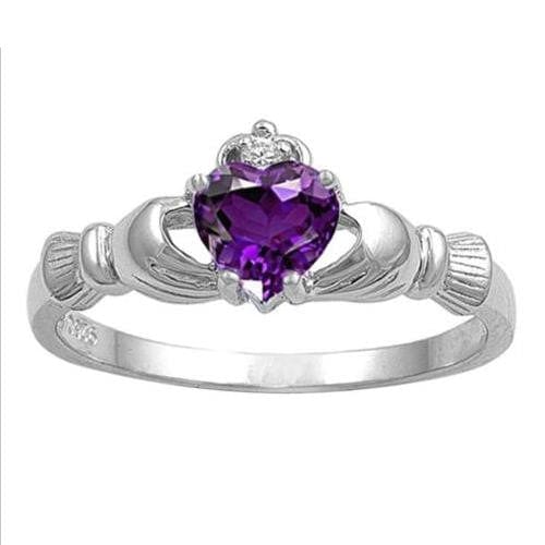 Spruced Roost Jewelry 6 / 02. February / Silver Plated Silver Plated Irish Claddagh Love & Friendship Heart Ring Sz: 6-10 - Birthstone Colors