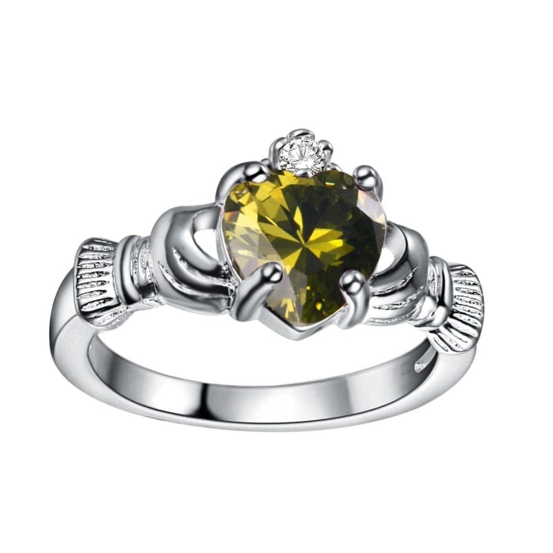 Spruced Roost Jewelry 6 / 08. August / Silver Plated Silver Plated Irish Claddagh Love & Friendship Heart Ring Sz: 6-10 - Birthstone Colors