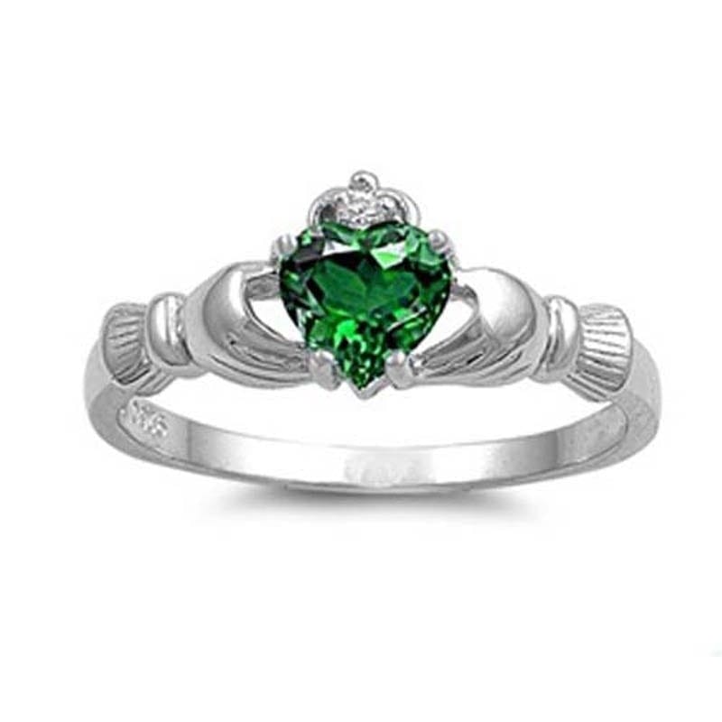 Spruced Roost Jewelry 6 / 05. May / Silver Plated Silver Plated Irish Claddagh Love & Friendship Heart Ring Sz: 6-10 - Birthstone Colors