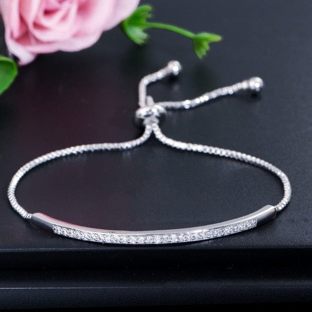 A Bamoer Jewelry silver Sterling Silver bracelet with CZ's Adjustable - 3 Colors