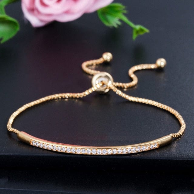 A Bamoer Jewelry yellow gold Sterling Silver bracelet with CZ's Adjustable - 3 Colors