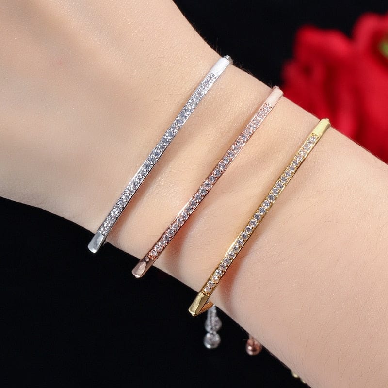 A Bamoer Jewelry Sterling Silver bracelet with CZ's Adjustable - 3 Colors