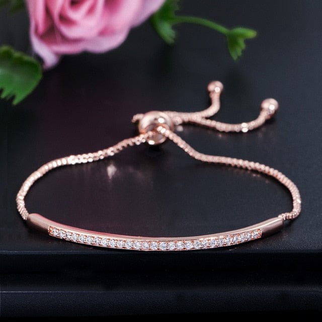 A Bamoer Jewelry rose gold Sterling Silver bracelet with CZ's Adjustable - 3 Colors