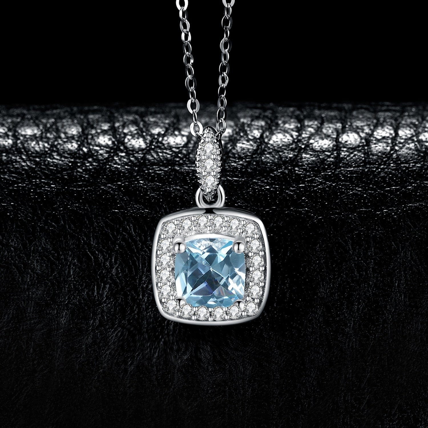 Spruced Roost Necklace Highclere Cushion Cut Sterling Silver Blue Topaz Necklace