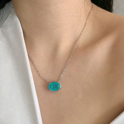 Spruced Roost Necklaces 925 Sterling Silver Oval Paraiba Tourmaline Necklace