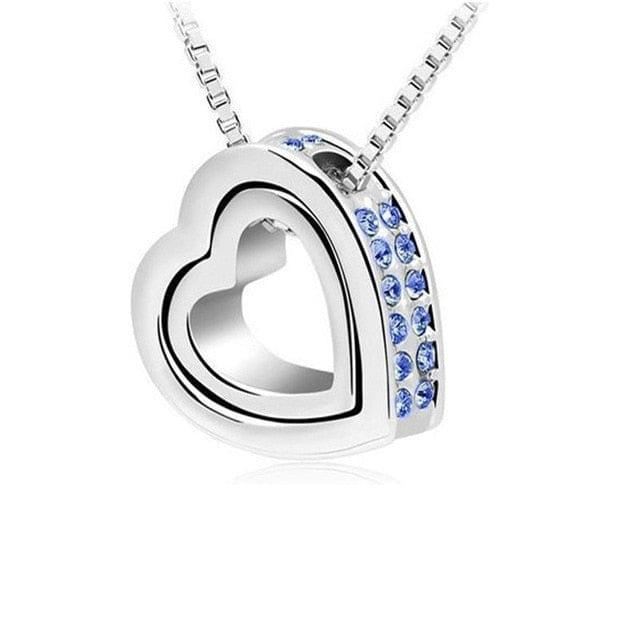 Spruced Roost Necklaces Silver.DarkBlue Double Heart Crystal Rhinestone Love Necklace - 6 Colors